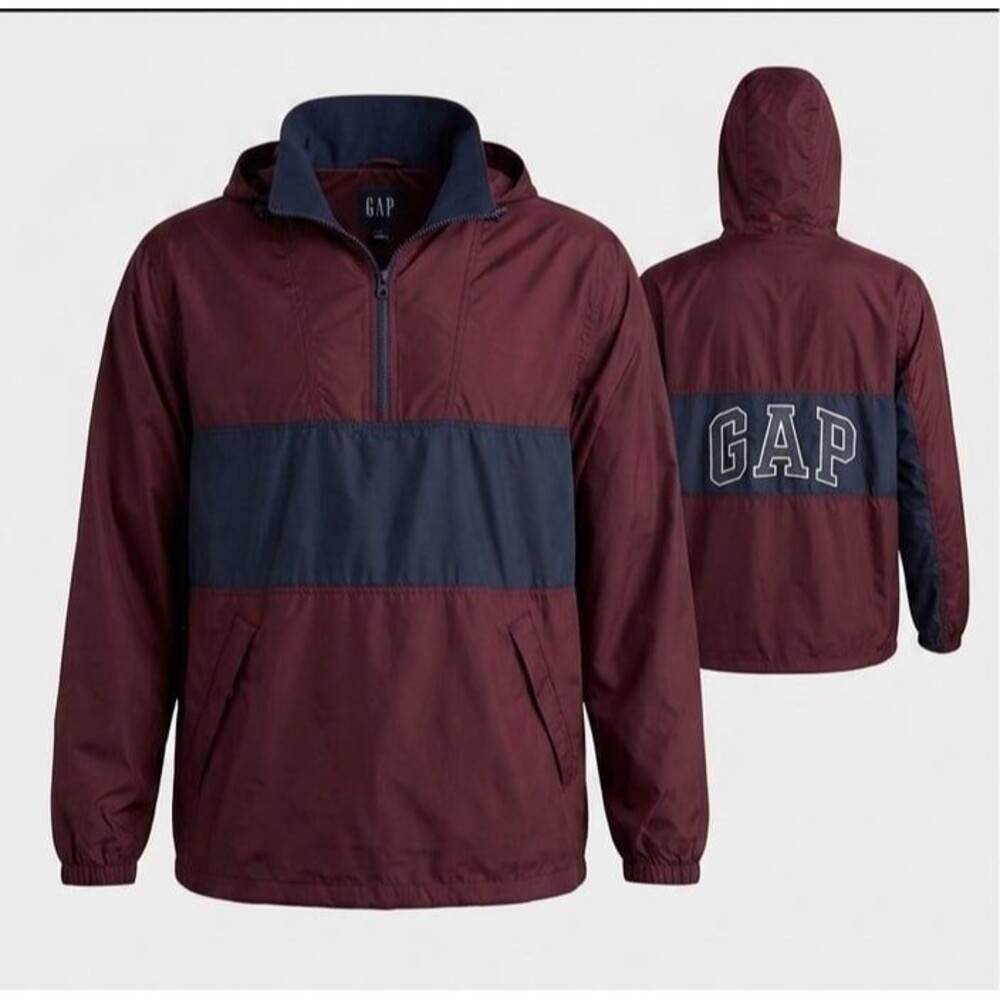 Vintage Gap Anorak Windbreaker Jacket Men's Medium Maroon Navy Blue 1/4 Zip 90s